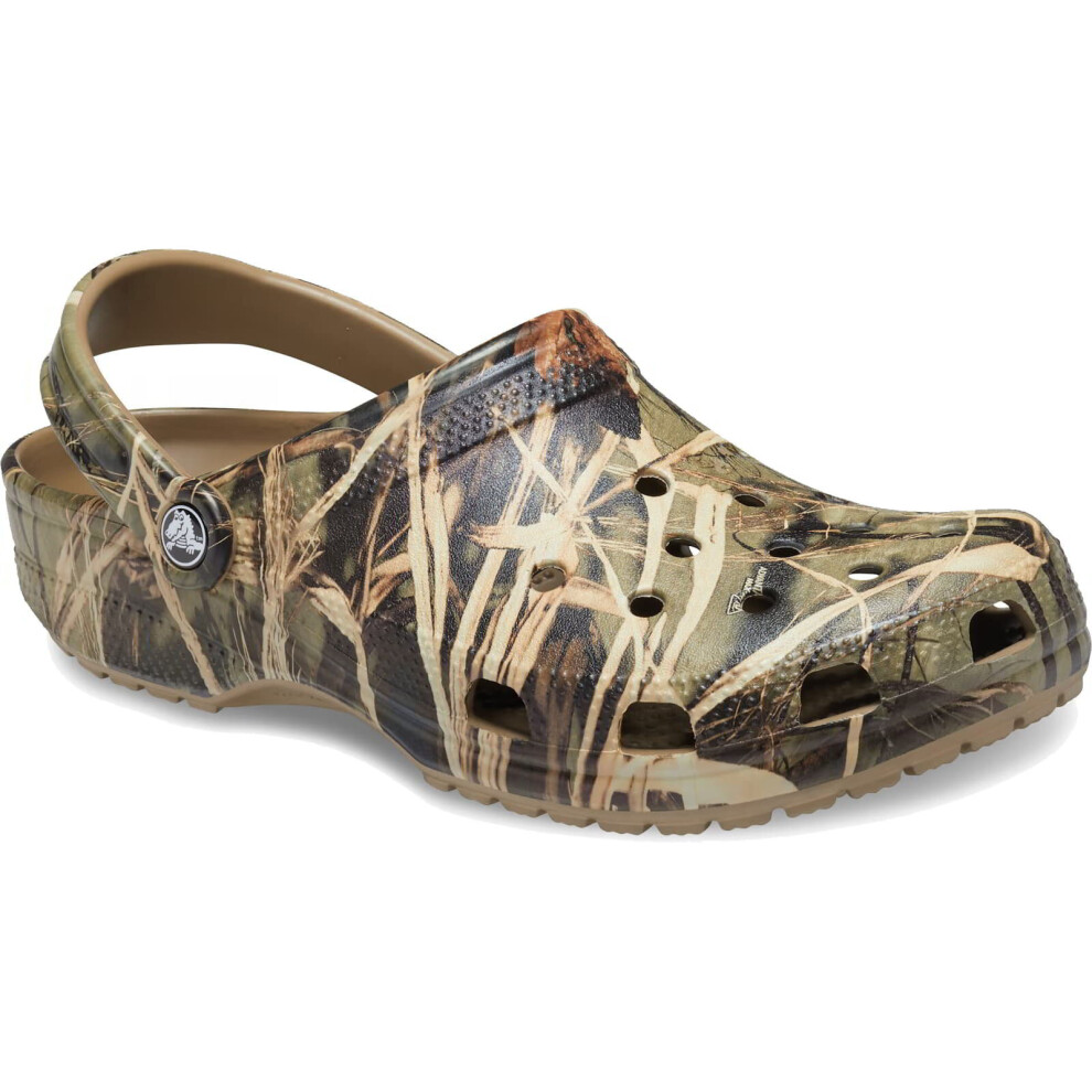 (Khaki, UK 9 / EU 43-44) Crocs Classic Realtree Mens Camo Vegan Slip On Clogs Sandals Shoes