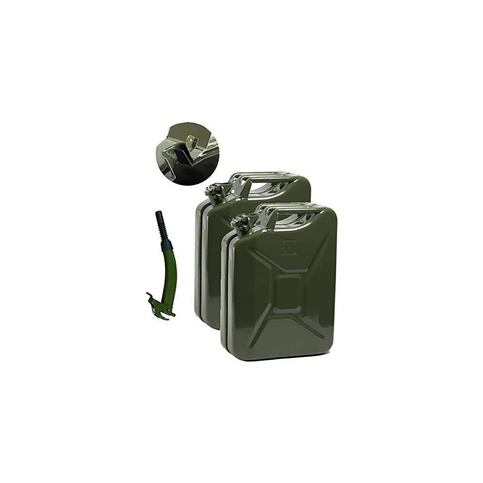 Grafter? 2 x 20L Litre Green Metal Jerry Can, Store Container For Petrol and Diesel, With 1 x Spout (UN Approved, GS/TUV Certification)