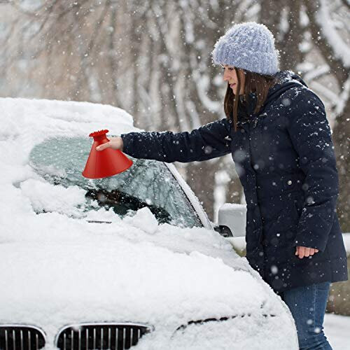 Magical Car Ice Scraper with Funnel,2 Pack Cone Windshield Ice Scrapers,Round Snow Scraper for Car(Red) 2