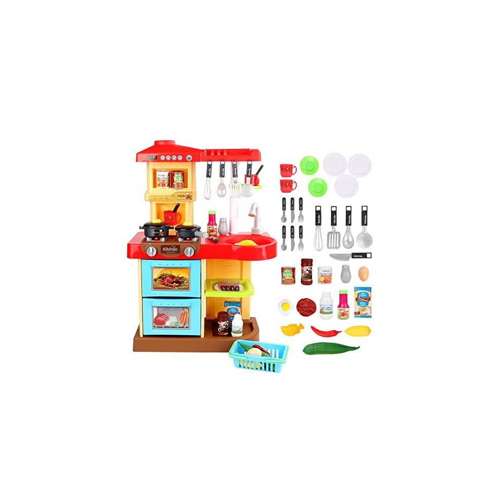 deAO Toddler Kitchen Playset My Little Chef With 30 Accessories Role Playing Game for Children (RED)