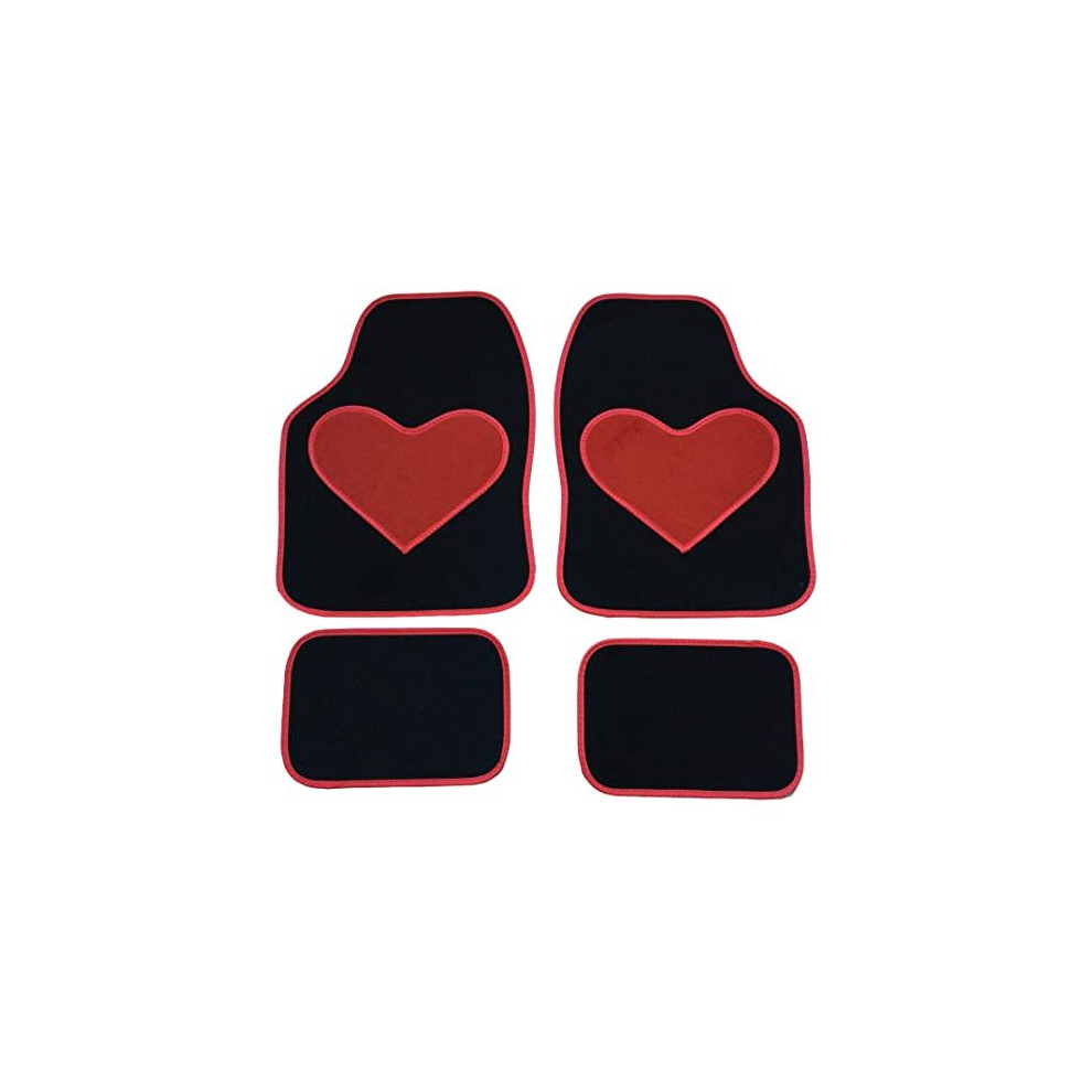 CARSTYLING UK ORIGINAL UNIVERSAL BLACK MATS WITH RED HEART HEEL PAD