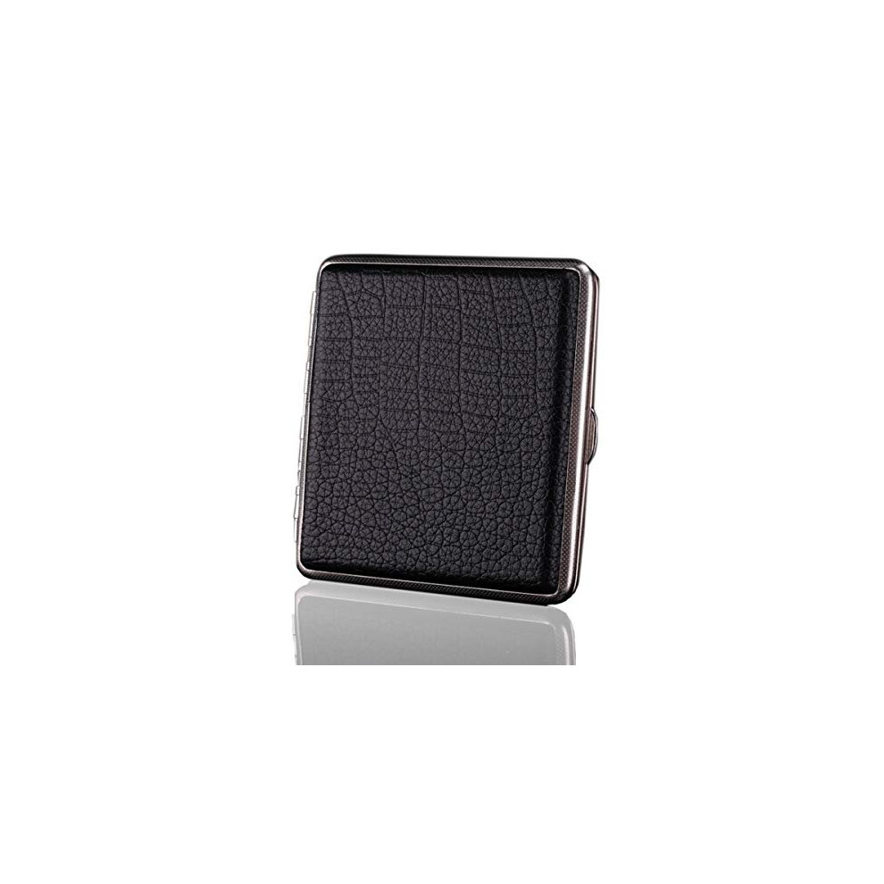 Ymwalk Cigarette Case, Leather Cigarette Case Holder Metal Frame Can Holds 20Pcs Cigarettes(Black) Black
