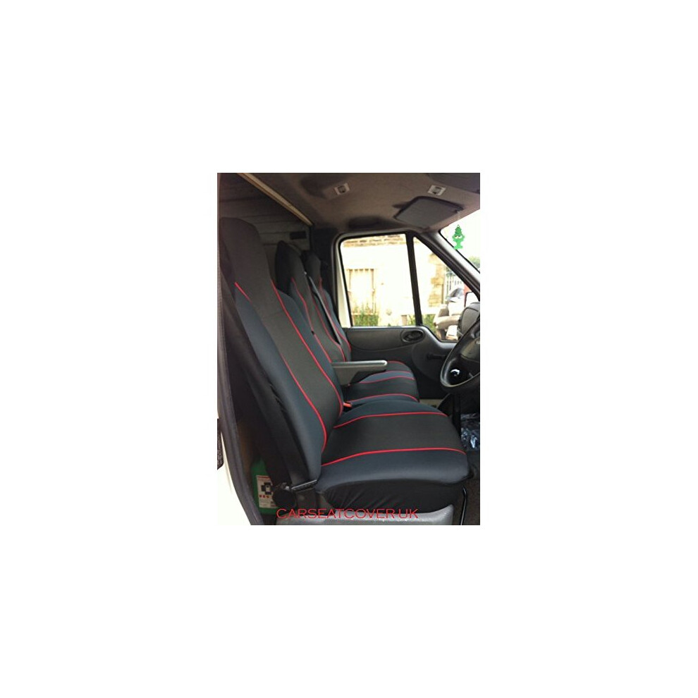 Carseatcover-Uk? Heavy Duty Fabric Van Seat Covers - With Trim - Fits Most Vans - Single & Double [Choice Of 6 Colours] Black/Red 8438499134845