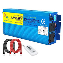 Cantonape 1500W Pure Sine Wave Inverter 12V to 230V 240V Car Converter Power Inverter with LCD Display 2AC Outlets and wireless-Remote Control for