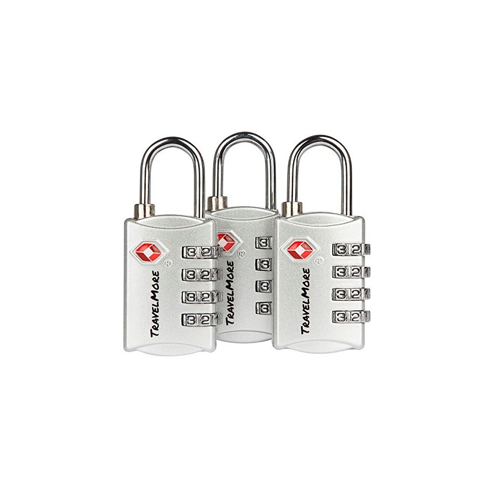 3 Pack TSA Luggage Locks with 4 Digit Combination - Heavy Duty Set Your Own Padlocks for Travel, Baggage, Suitcases & Backpacks ? Silver