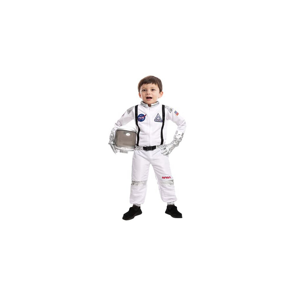 Spooktacular Creations Kids Halloween Unisex Stripes Astronaut Costume, Pilot Jumpsuit With Astronaut Helmet, Silver, Small (5-7 yrs)