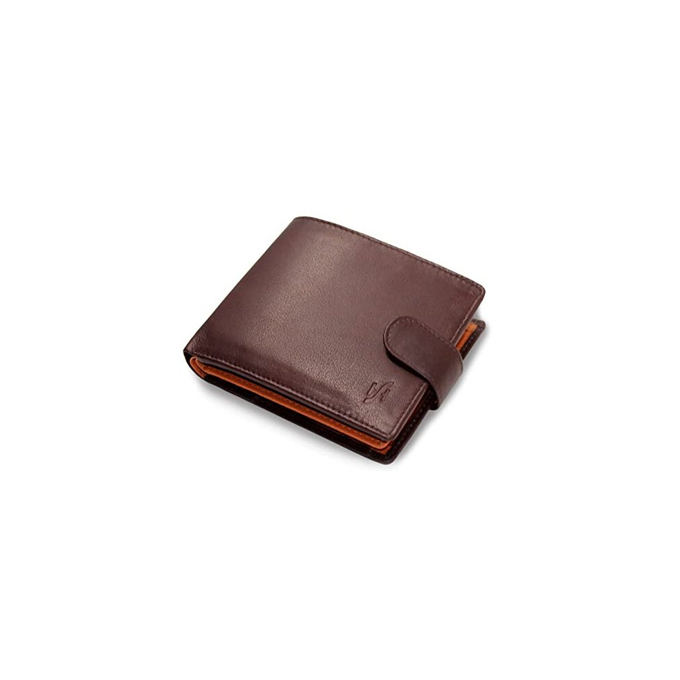 StarHide Mens RFID Blocking Compact Real Leather Coin Pocket Billfold Wallet Id Card Holder 1075 Brown Tan