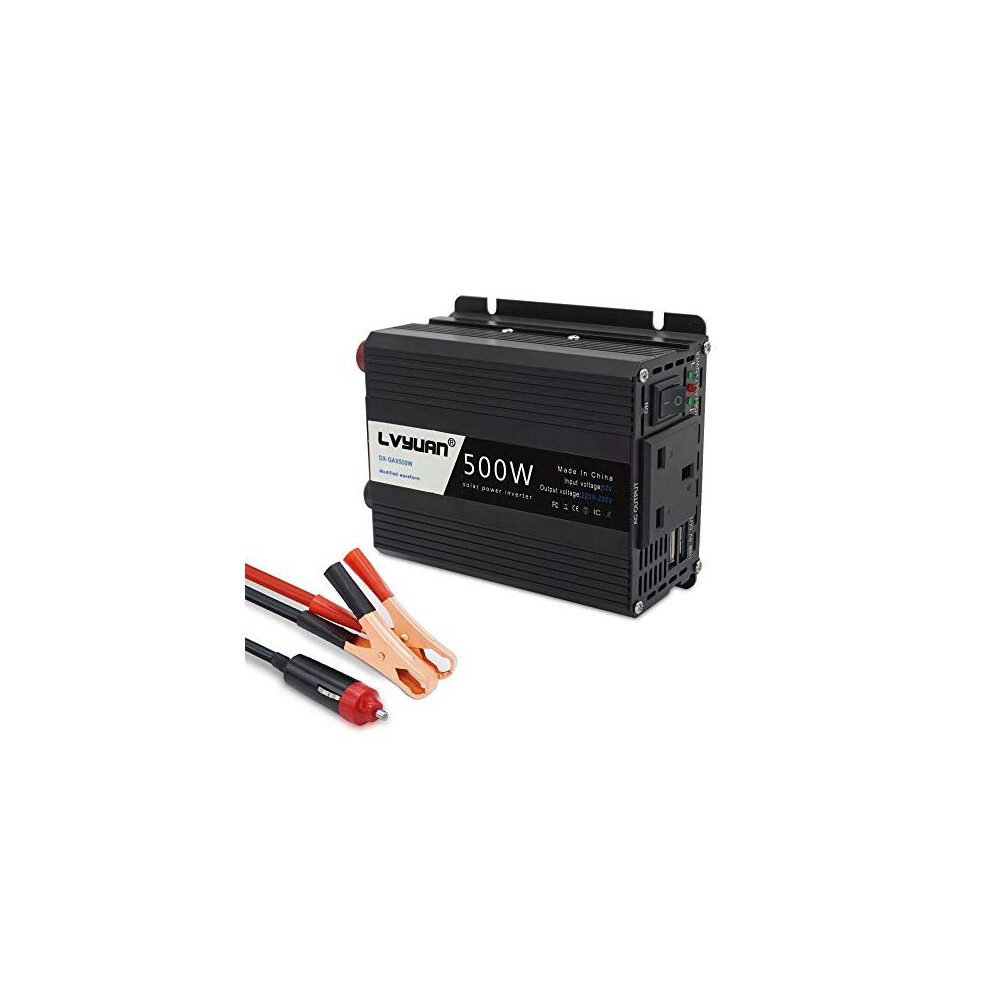 Lvyuan 500W Power Inverter Dc 12V To 230V 240V Ac Transformer Car Converter 12V With Dual Usb Ports & Uk Sockets Car Charger Lighter Adapter 8431277852009