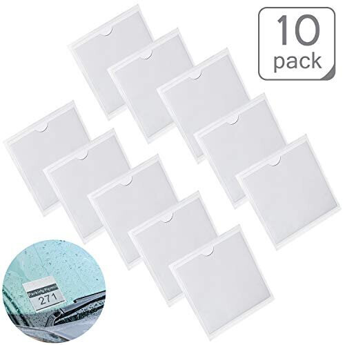 10 Pack Parking Permit Holder, Ticket and Note Holders Compatible with Car, Van, Caravan Windscreen(105 x 105 mm)