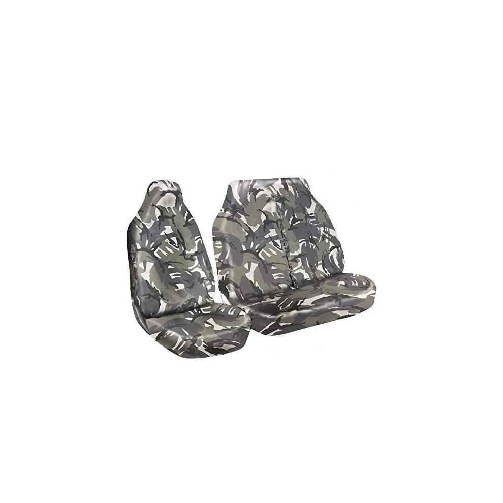 Rhinos-Autostyling For Vauxhall Vivaro 2020 - Heavy Duty Van Seat Covers Single Drivers And Double Passengers Seat Covers - 2 + 1 - Camouflage Grey 5059596036080
