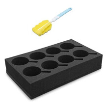 Hawetico Foam Cup Glass Holder - Reinforced Dark Grey Foam Holds 8 Mugs, Sturdy, for Caravans, Camping, Boats, Motorhomes-Complete with Sponge Cup