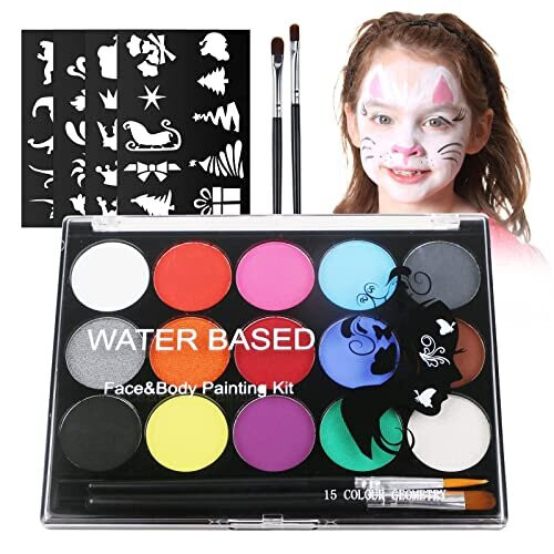 URAQT Face Paint Kit, 15 Color Face Painting Palette with 2 Brushes 32 ...