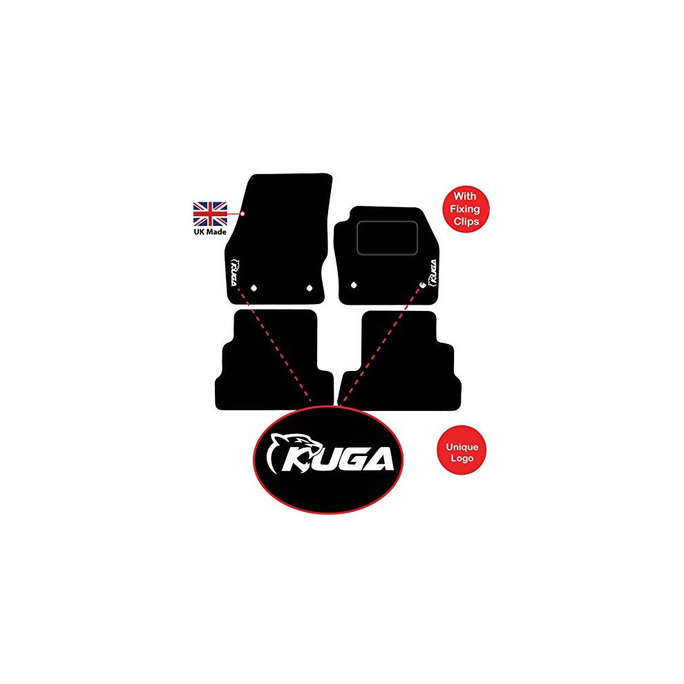 Tailored Car Mats Compatible to Fit Ford Kuga 2015 onwards with Unique Logos 4 fixing clips (Black Edging)