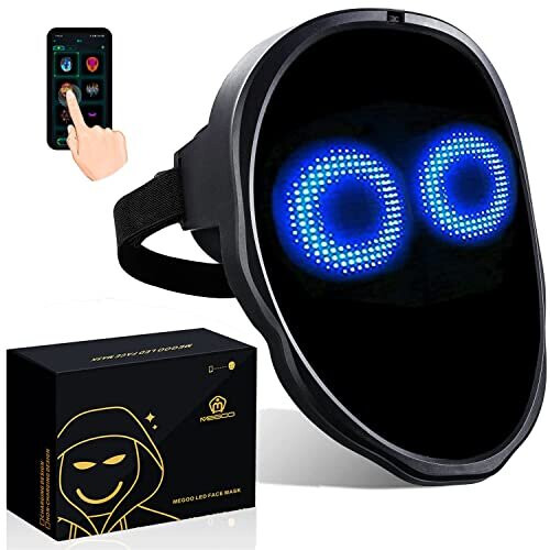 megoo Led Mask With Bluetooth Programmable Customized,for Masquerade Costume Cosplay Birthday Party Carnival Festival,Light Up Mask Halloween,Led Full