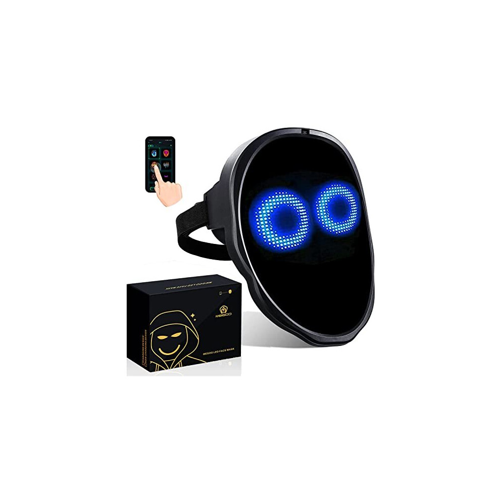 Megoo Led Mask With Bluetooth Programmable Customized,For Masquerade Costume Cosplay Birthday Party Carnival Festival,Light Up Mask Halloween,Led Full