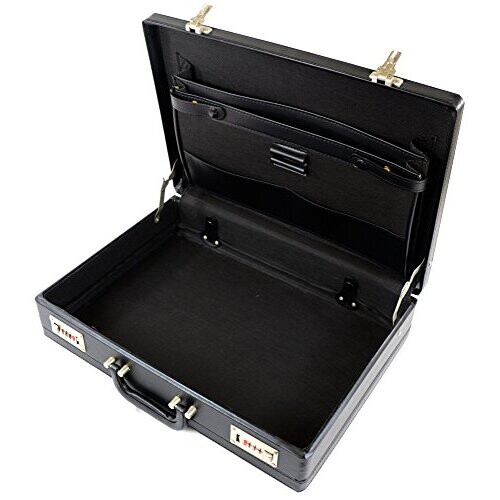 Mens Professional Leather Look Executive Black Briefcase with Combination Locks