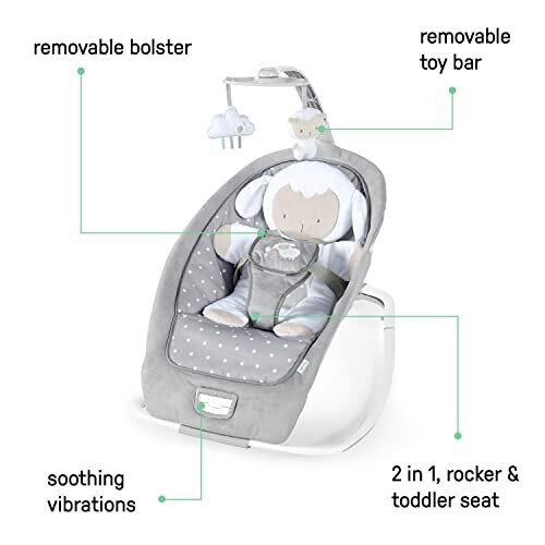 Ingenuity INGENUITY Faltbare Babywippe – Kleines Schaf – Feste oder Schaukelposition, Weihnachtsgeschenk für Babys 2