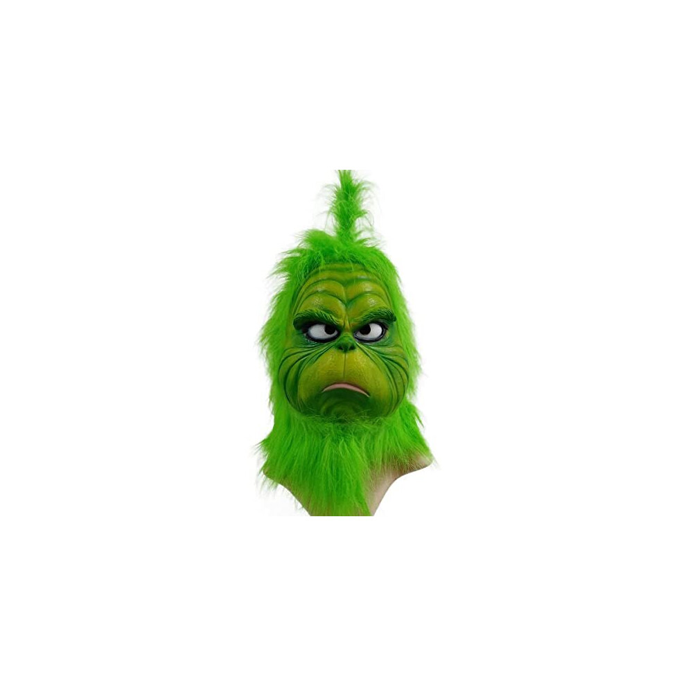 Senua The Grinch Mask Costume with Green Furry Fur For Christmas Cosplay Party Latex Props Green Monster Mask, Garden Yard Party Cute Props Green