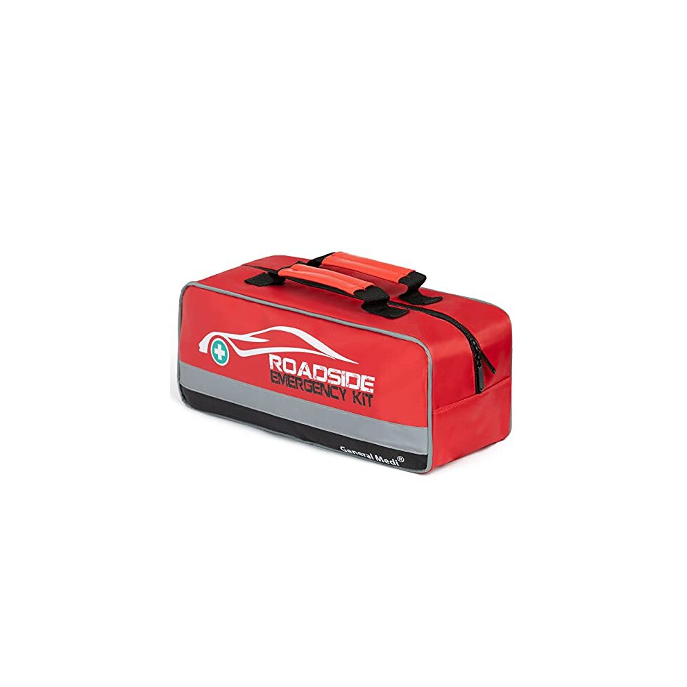 General Medi 127-Pieces Roadside Car Emergency Kit Include Mini First Aid Kit, Jumper Cables,Tow Rope, Bandage, Safety Vest, Emergency Triangle, All 713752134397