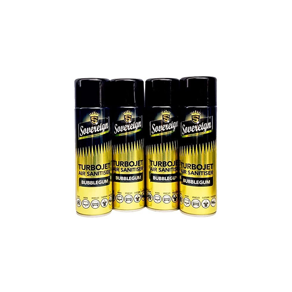 Sovereign Turbojet Air Sanitiser BUBBLEGUM Blast Spray Freshener Can 4 x 500ml Bundle