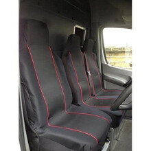 FOR RENAULT TRAFIC ALL MODELS - Premium Luxury Van Seat Covers Single Drivers And Double Passengers Seat Covers - 2 + 1 - Black And Red Piping
