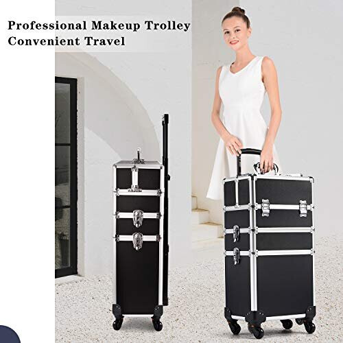 professional makeup trolley 3 in 1 extra large hairdressing vanity case beauty rolling case cosmetic box on wheels nail technician trolley black 186406128