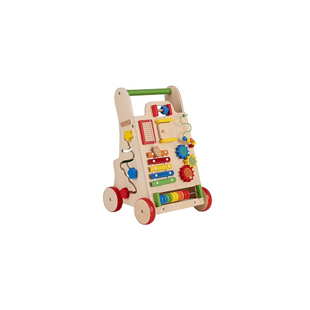 KiddyMoon Wooden Baby Walker Interactive Educational Toy for Children Multifunctional Push-Along Toy for Babies Montessori Walker for Kids Model