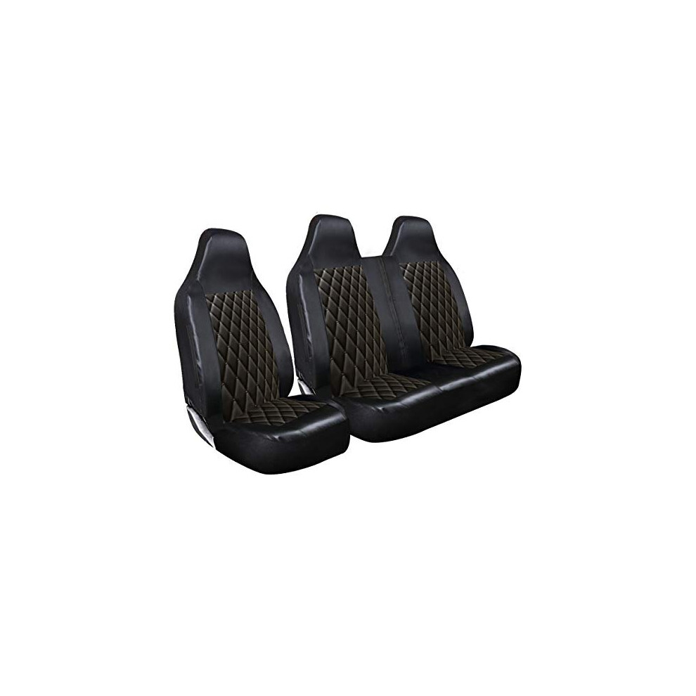 Rhinos-Autostyling For Ford Transit Mk5 Mk6 Mk7 Mk8 - Premium Luxury Van Seat Covers Single Drivers And Double Passengers Seat Covers - 2 + 1 - Black 5059596003815