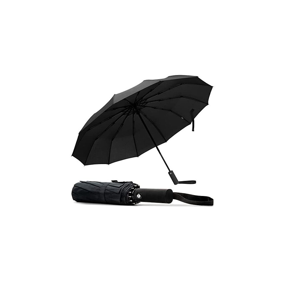 TANNESS Windproof Compact Umbrella with 12 Rib - Automatic Folding Strong Portable Travel Small Umbrella for Rain and Sun Protection | Wind Resistant,