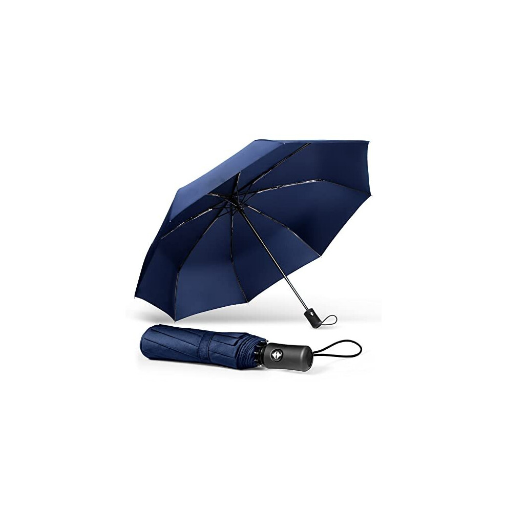 TechRise Umbrella, Classic Windproof Automatic Folding Compact Travel Umbrella One Button Auto Open and Close - Blue