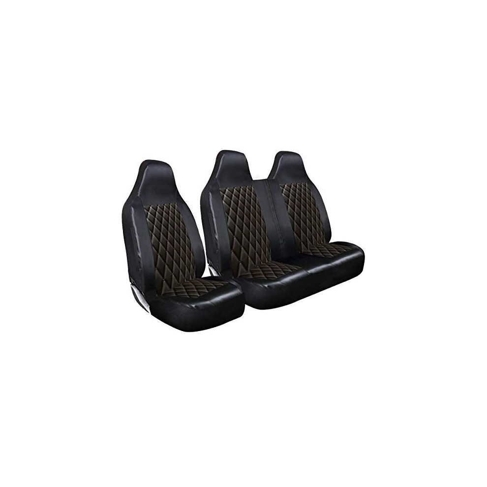 Rhinos-Autostyling For Vauxhall Vivaro Sportive - Premium Luxury Van Seat Covers Single Drivers And Double Passengers Seat Covers - 2 + 1 - Black 5059596000258