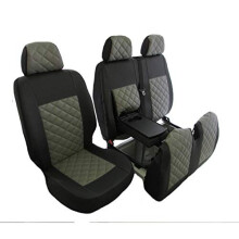 Texmar Designet to fit PEUGEOT BOXER,CITROEN JUMPER/RELAY,FIAT DUCATO 2006-2018 RHD BLACK-GRAY ECO LEATHER Seat Covers 2+1 (1 single 1 double)