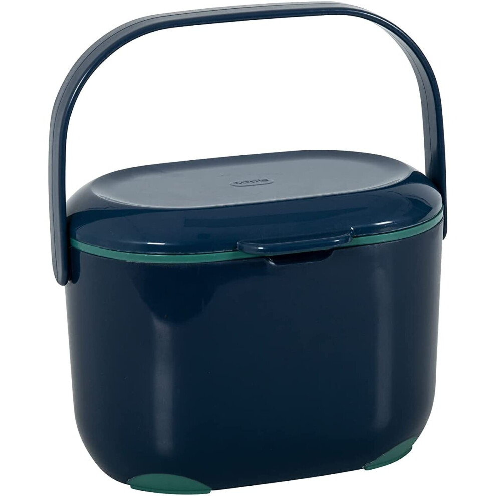 Addis Premium 2.5 Litre Kitchen Indoor Compost Food Waste Caddy Bin, Ink Blue & Sage Green, 2.5L