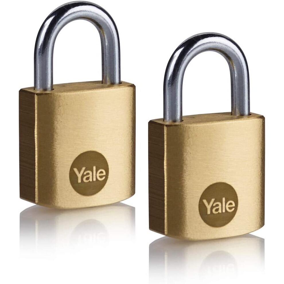 Yale Y110B/25/113/2 - 2 Pack of Brass Padlocks (25 mm) - Indoor Locks for Locker, Backpack, Tool Box - Keyed Alike - Standard Security - Multipack