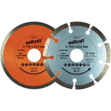 wolfcraft 8390000 Set 2 discos diamantados de tronzar, uno segmentado y el otro cerrado Pack 1