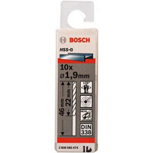Bosch 2608585474 Din338 HSS-G Metal Drill Bit, 1.9mm x 22mm x 46mm, Silver, Pack of 10