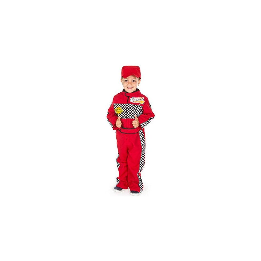 F1 Racing Driver Costume Kids 3-5 Years, High Quality, Red Racing Suit & Cap, 2-Piece Fancy Dress for Kids & Toddlers | Dress Up for Girls & Boys,