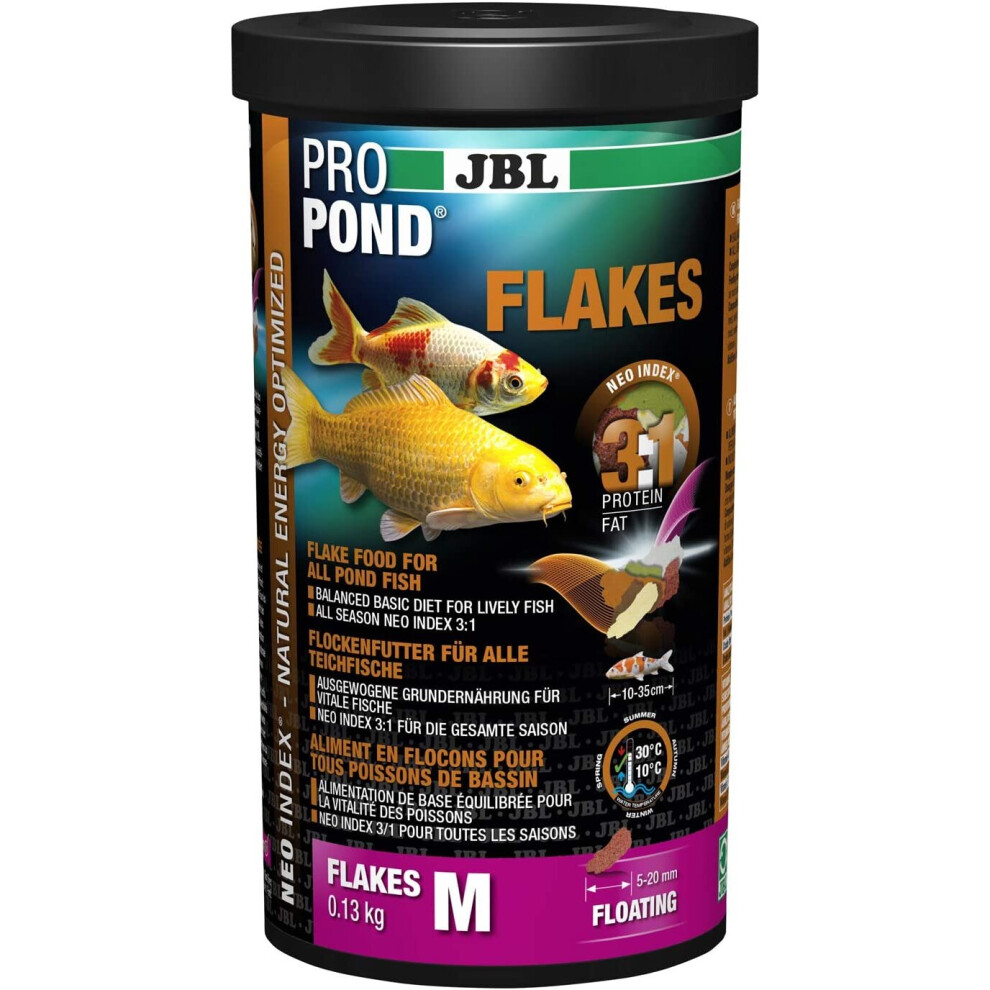 JBL Food for all Pond Fish, Floating Food Flakes, Functional Food, ProPond Flakes, Size M, 0.13 kg