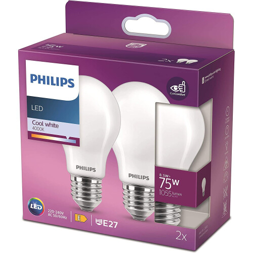 Philips Philips LED-Lampe Äquivalent 75W E27 Kaltweiß, nicht dimmbar, Glas, 2er-Set 1