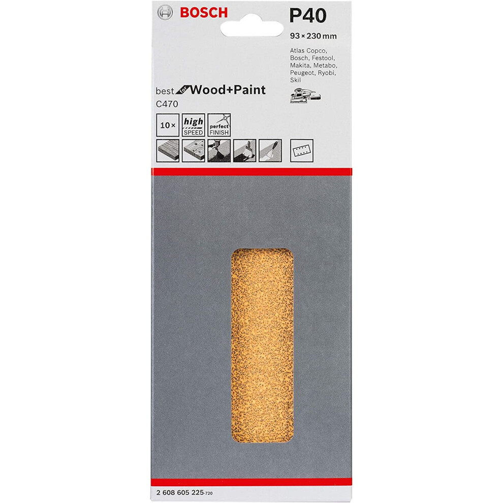 Bosch Professional sanding sheet for orbital sander wood and paint Best for Wood and Paint (10 pieces, grit 40, C470)