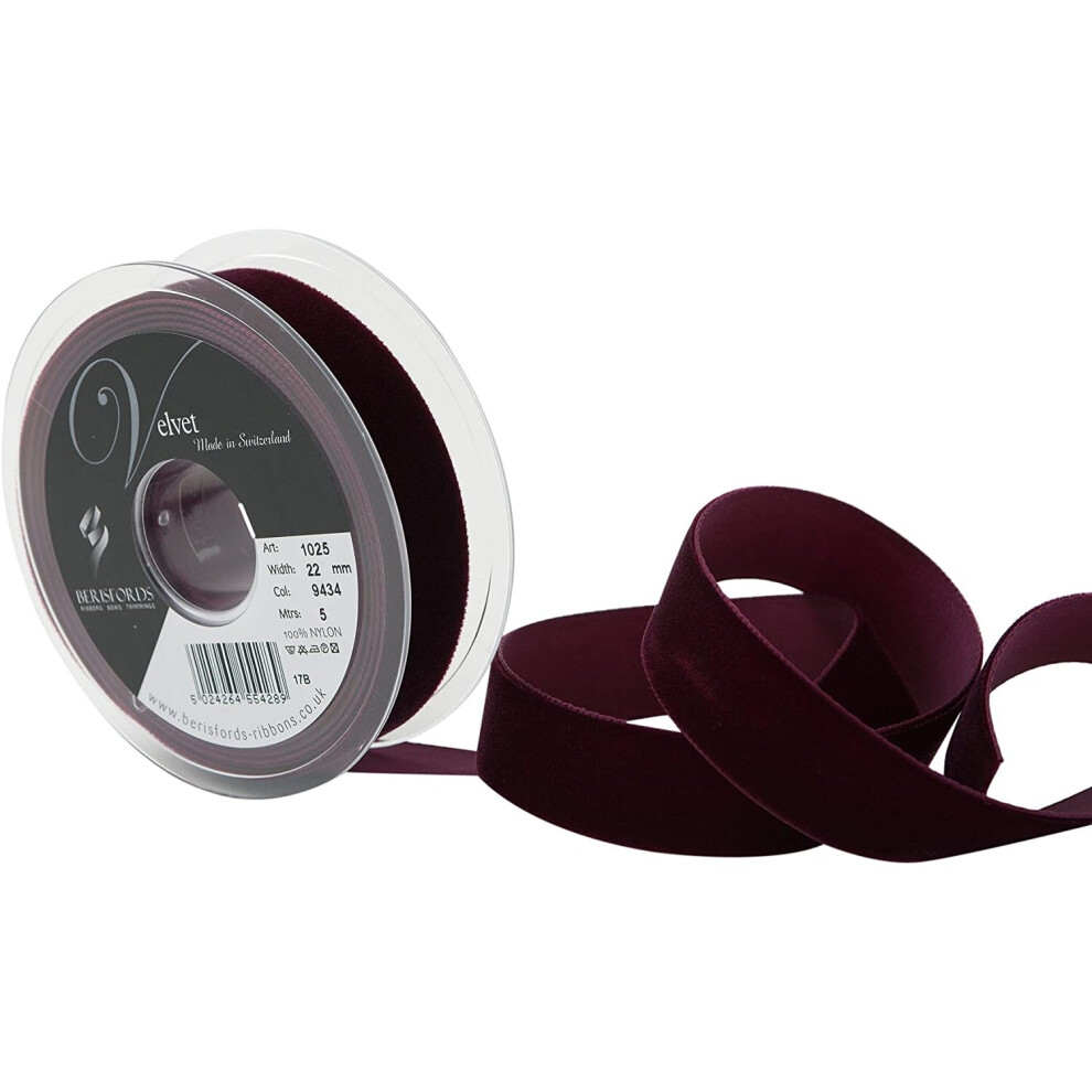 Berisfords Velvet Ribbon, Burgundy, 10.2 x 3 x 10.2 cm