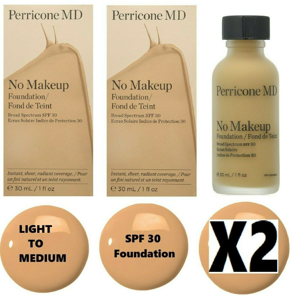 2 X Perricone MD No Makeup Foundation SPF 30 - Light-Medium, 30ML BOXED