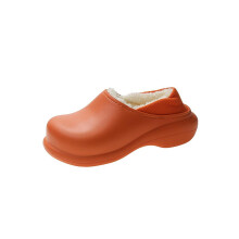 (Orange, 36-37) Cotton Slippers Waterproof Non Slip Furry Lined Warm Mule Shoes For Winter