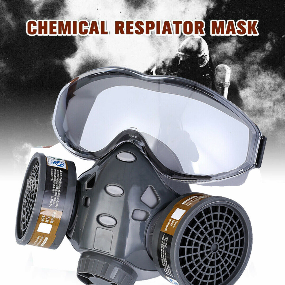 Full Face Gas Mask Paint Spray Chemical Factory Respirator + Goggles