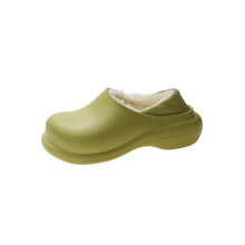 (Green, 38-39) Cotton Slippers Waterproof Non Slip Furry Lined Warm Mule Shoes For Winter