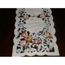LY0046-16-2PK 16 in. Embroidered Tulips Cutwork Doilies, Ivory