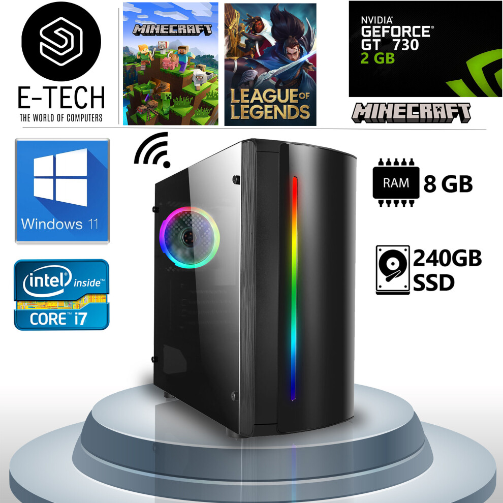 Gaming Pc Computer Intel Quad Core I7 8Gb Ram 240Gb Ssd Gt 730 Win 11 5060936452514