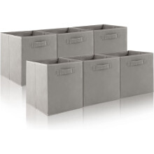 6-Pack Foldable Canvas Storage Boxes - Gray Collapsible Cube Organizer (27 x 28 x 27 cm)