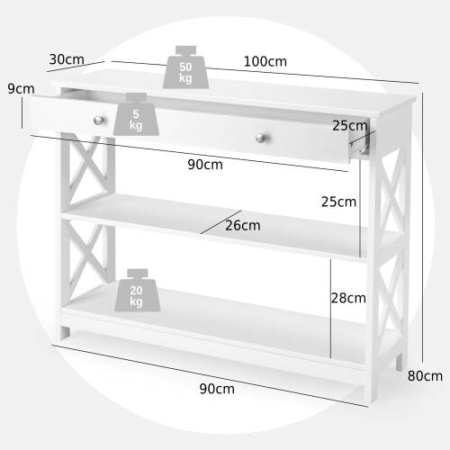 Costway 3-Tier Console Table Sofa Table Entryway Table with X-Design 1