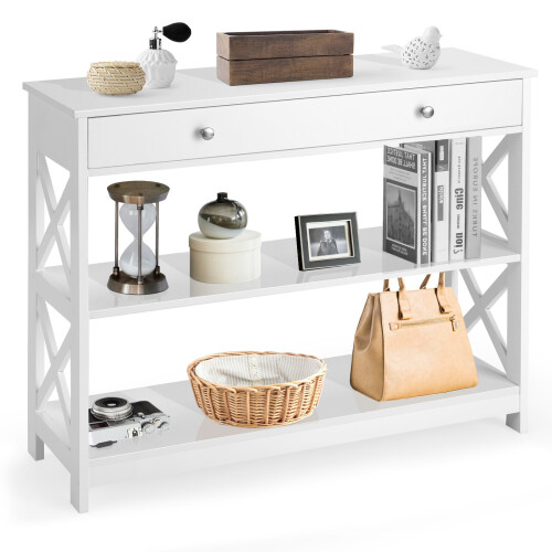 Costway 3-Tier Console Table Sofa Table Entryway Table with X-Design